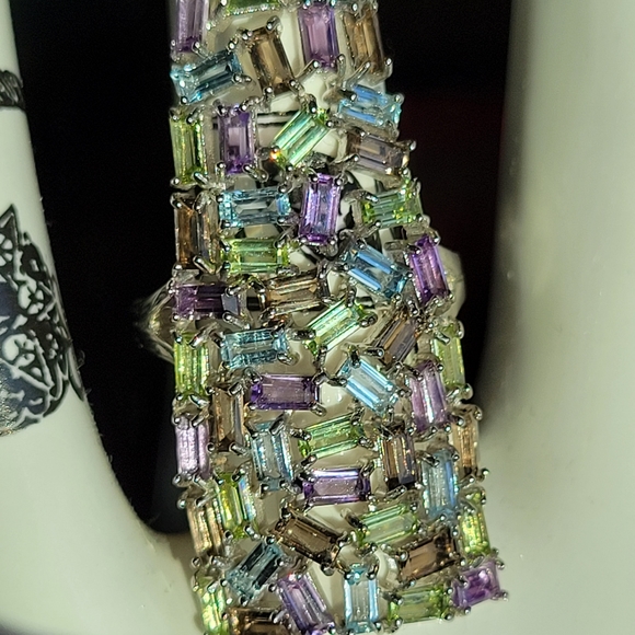 Multi Gemstone Sterling Silver Ring Size 7 ~ Stunning! Amethyst Peridot - Picture 3 of 15
